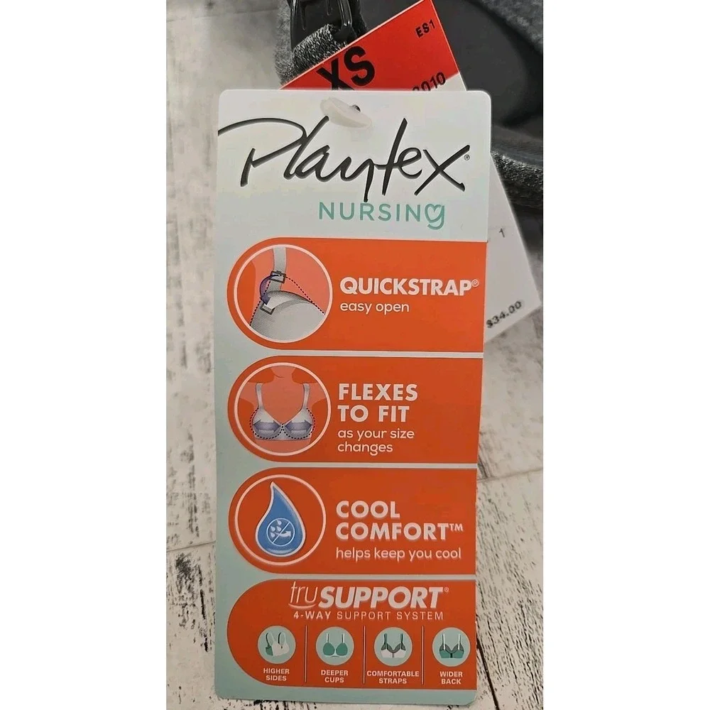 Playtex Nursing Bra XS Racerback Sports Bra Gray Heather & White Lot of 2 NEW